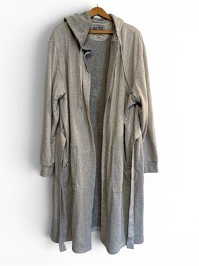Dude Robe Mens L/XL Gray Hooded & Belted Pockets Soft Cotton Terry Cloth